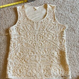Adiva Beige Crochet Tank Top
